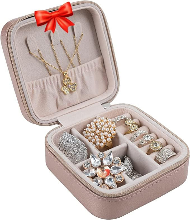 Small Travel Jewelry Organizer Case - Portable Storage Case for Necklace, Earring, Ring, Bracelet - Jewelry Display & Storage Box for Girls & Women (Bronze)