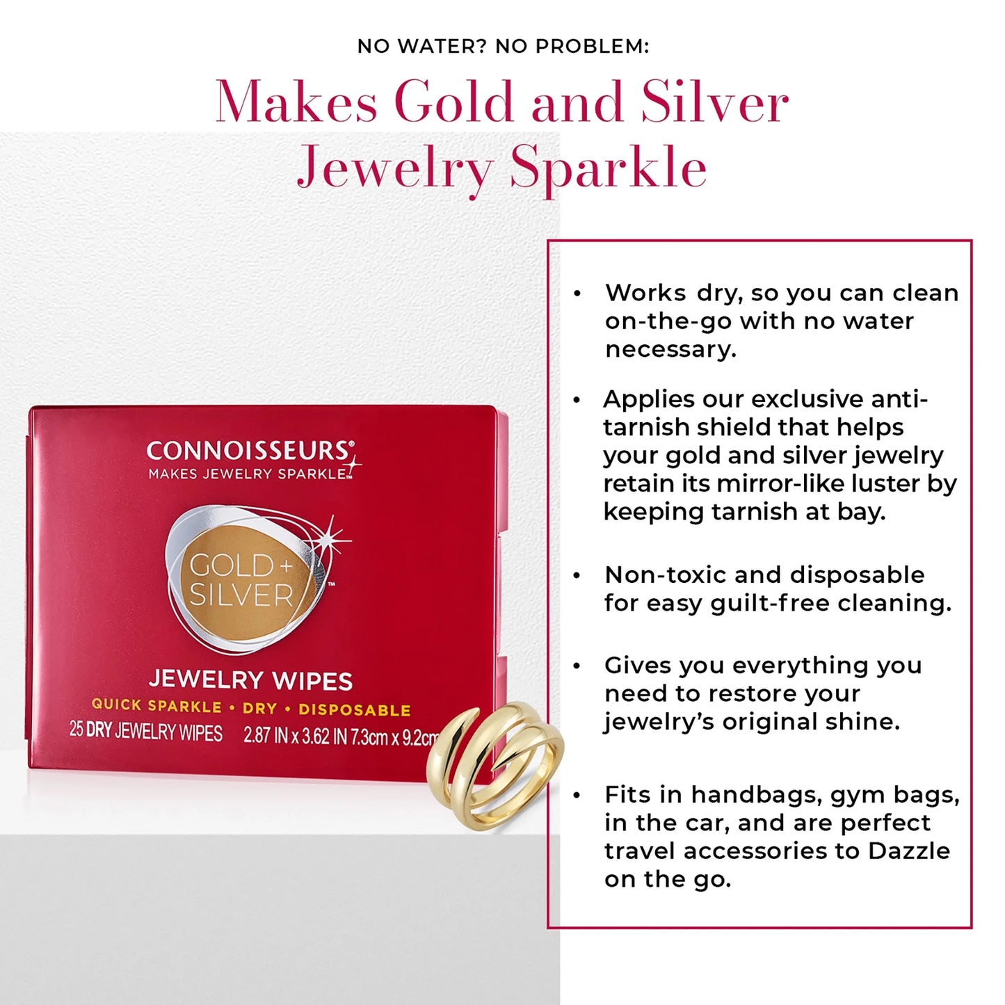 Gold & Silver Jewelry Cleaning Wipes, Red Compact, 25Ct Dry Disposable Wipes Clean and Polish Gold and Silver Jewelry