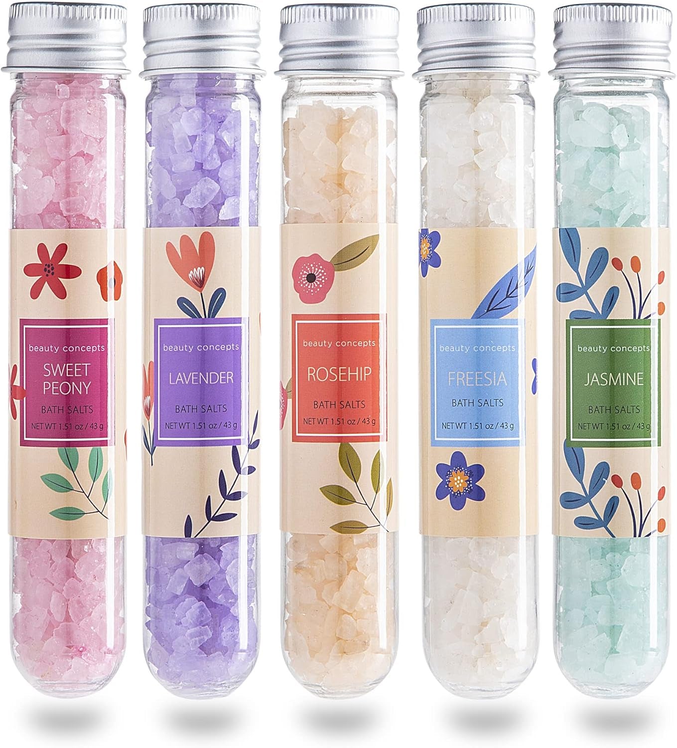 B.C. Beauty Concepts Aromatherapy Bath Salts- Epsom Salts for Soaking, Relaxing Bath Spa Set, Scented in Vanilla Almond, Shea Butter, Sweet Mint, Honey Rose, and Lavender, Floral