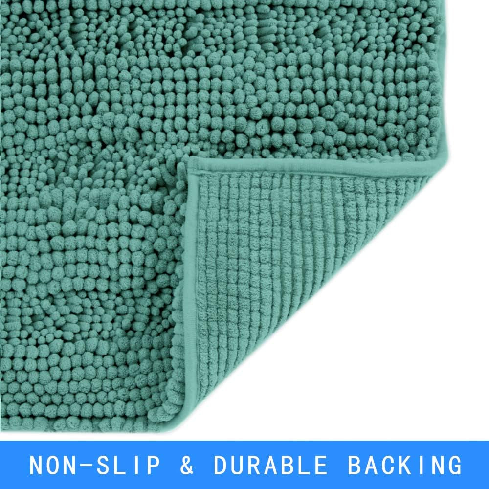 Bathroom Rug Thick Chenille Bath Mats for Bathroom Non Slip Luxury Bathroom Rugs Plush Microfiber Bath Mat Large Green Soft Floor Mat 16X24