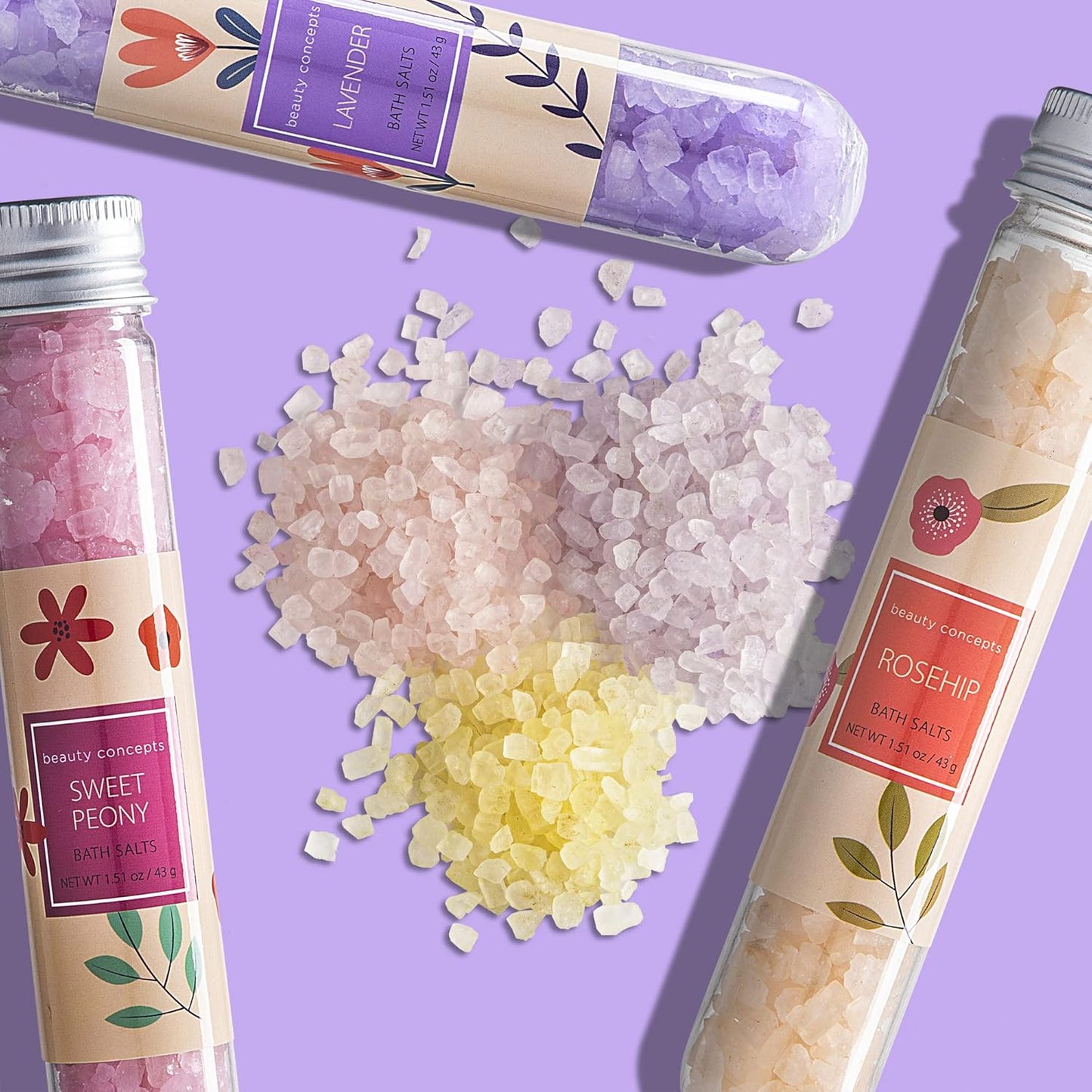 B.C. Beauty Concepts Aromatherapy Bath Salts- Epsom Salts for Soaking, Relaxing Bath Spa Set, Scented in Vanilla Almond, Shea Butter, Sweet Mint, Honey Rose, and Lavender, Floral