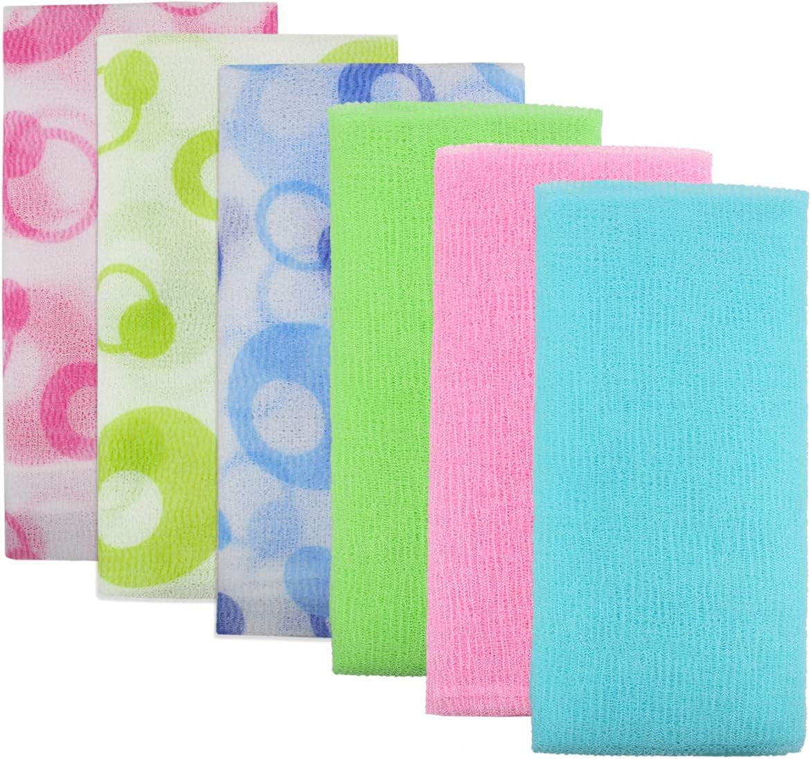 6 Pieces Exfoliating Nylon Bath Cloth Towel, 35 Inches (90Cm) Beauty Skin Bath Wash Cloth Towel Massage Bath Cloth for Women and Men