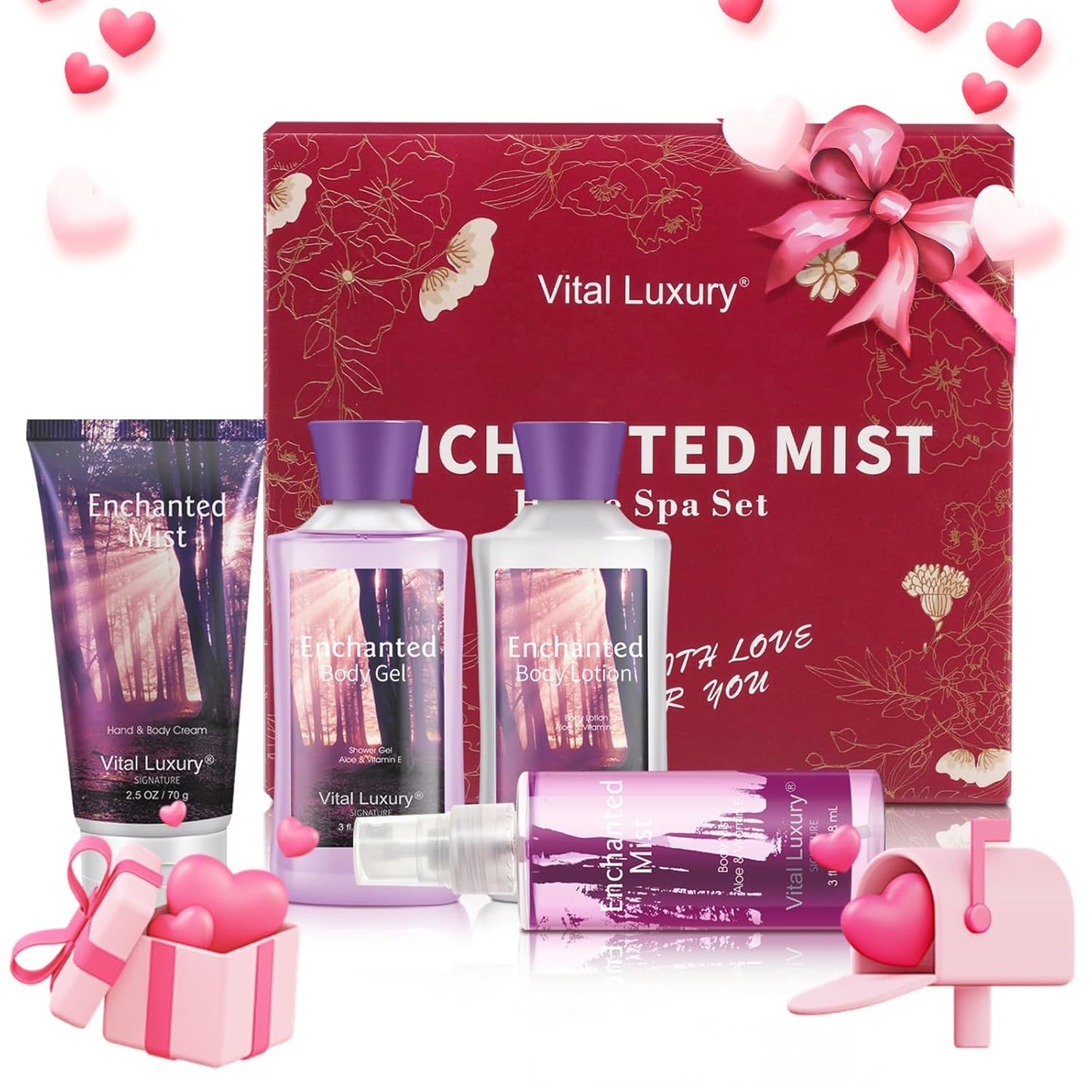 Enchanted Mist Scent Bath & Body Kit, 3 Fl Oz, Ideal Skincare Home Spa Set, Includes Body Lotion, Shower Gel, Body Cream, and Fragrance Mist