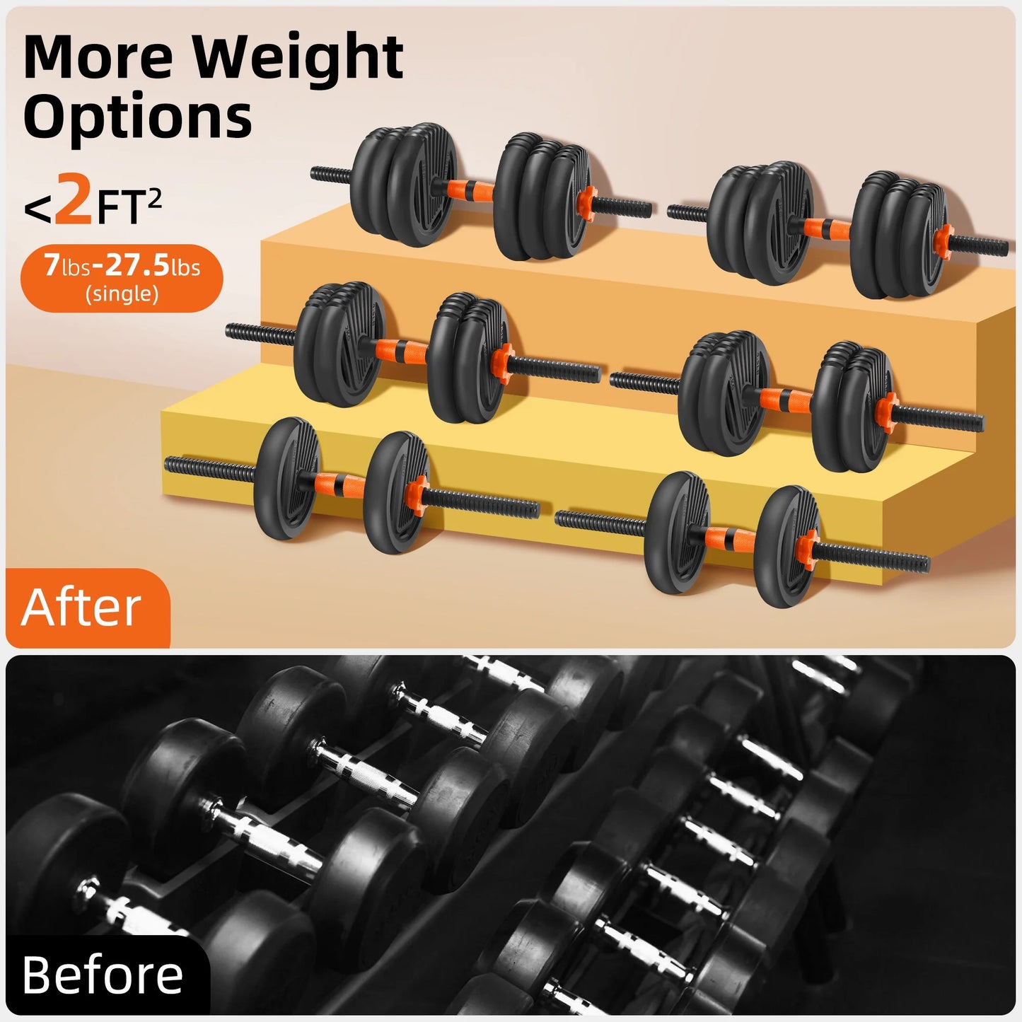 Adjustable Weight Dumbbell Set, Black/Orange, 55 Lb