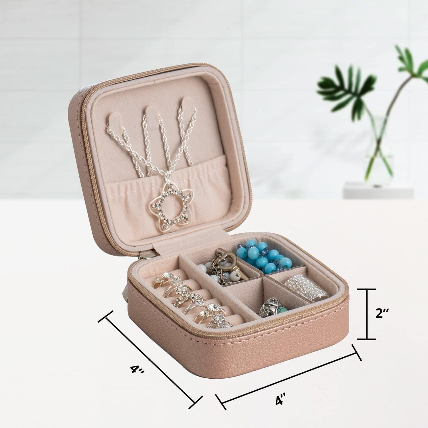 Small Travel Jewelry Organizer Case - Portable Storage Case for Necklace, Earring, Ring, Bracelet - Jewelry Display & Storage Box for Girls & Women (Bronze)