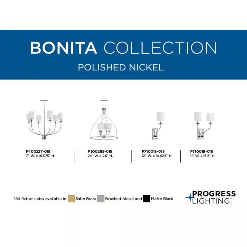 Bonita Collection 1-Light Polished Chrome Wall Sconce with White Linen Shade