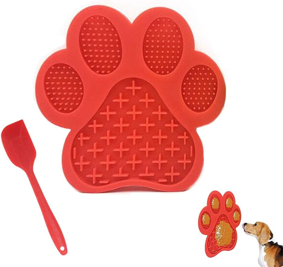 Dog Licking Mat for Anxiety Peanut Butter Slow Feeder Dog Bowls Dog Licking Pad with Strong Suction to Wall for Pet Bathing,Grooming,And Dog Training (Red)