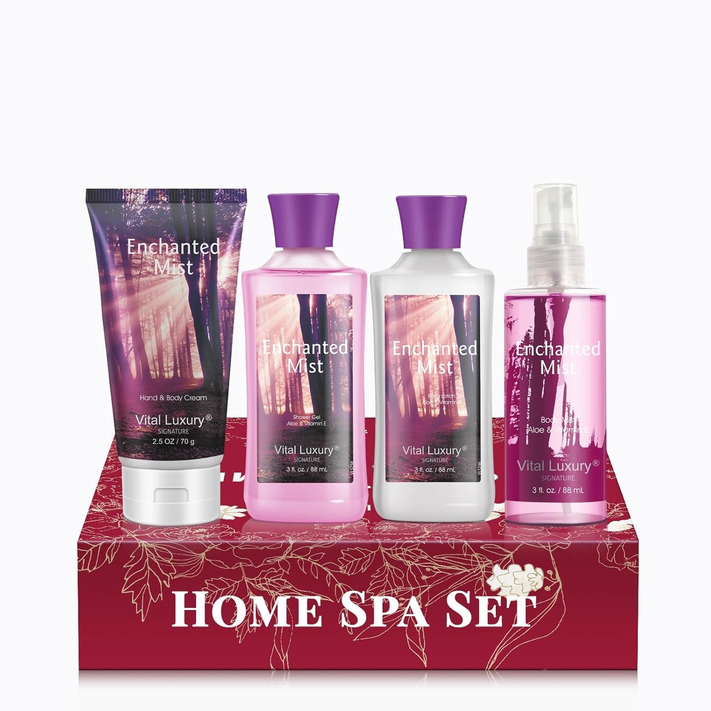 Enchanted Mist Scent Bath & Body Kit, 3 Fl Oz, Ideal Skincare Home Spa Set, Includes Body Lotion, Shower Gel, Body Cream, and Fragrance Mist