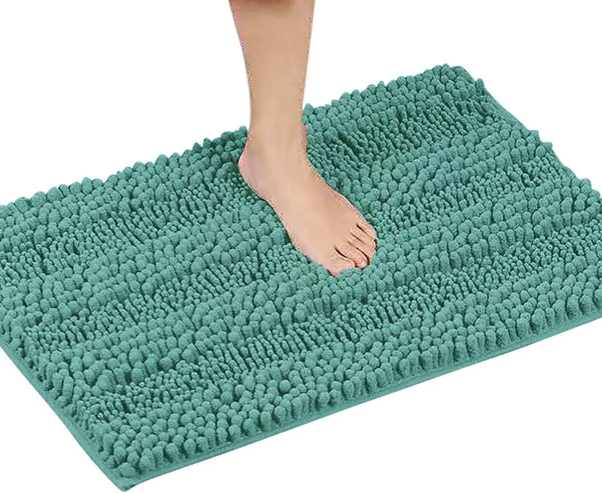 Bathroom Rug Thick Chenille Bath Mats for Bathroom Non Slip Luxury Bathroom Rugs Plush Microfiber Bath Mat Large Green Soft Floor Mat 16X24