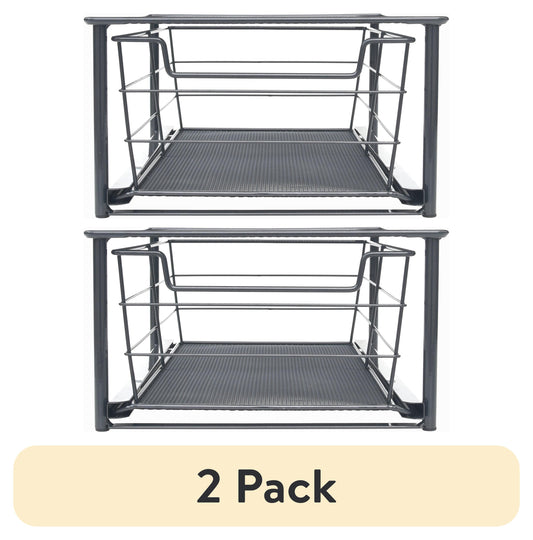 (2 Pack)  Small Stackable Slide-Out Drawer Organizer, Black, 10 in X 15 in X 5.5 In