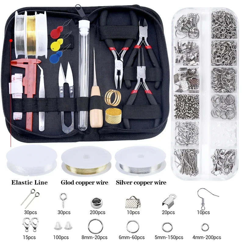 Jewelry Making Supplies Kit with Jewelry Tools, Jewelry Copper Wires Thread and Jewelry Findings for Jewelry Repair and Beading