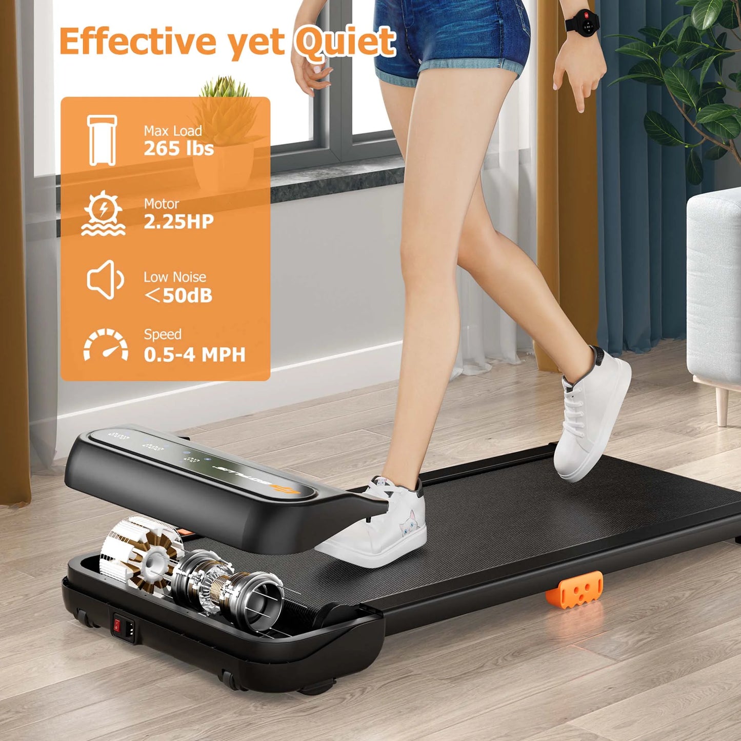 Walking Pad under Desk Treadmill with Watch Remote LED Touch Screen for Home/Office