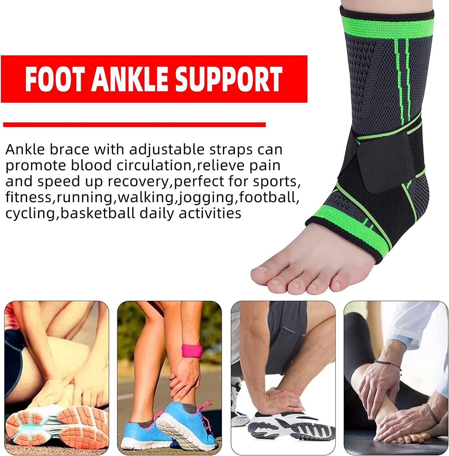 Ankle Support Brace, Breathable Ankle Compression Sleeve with Adjustable Wrap,Elastic Ankle Braces Stabilizer for Plantar Fasciitis,Achilles Tendonitis,Sprained Ankle Pain Swelling Relief (Single)