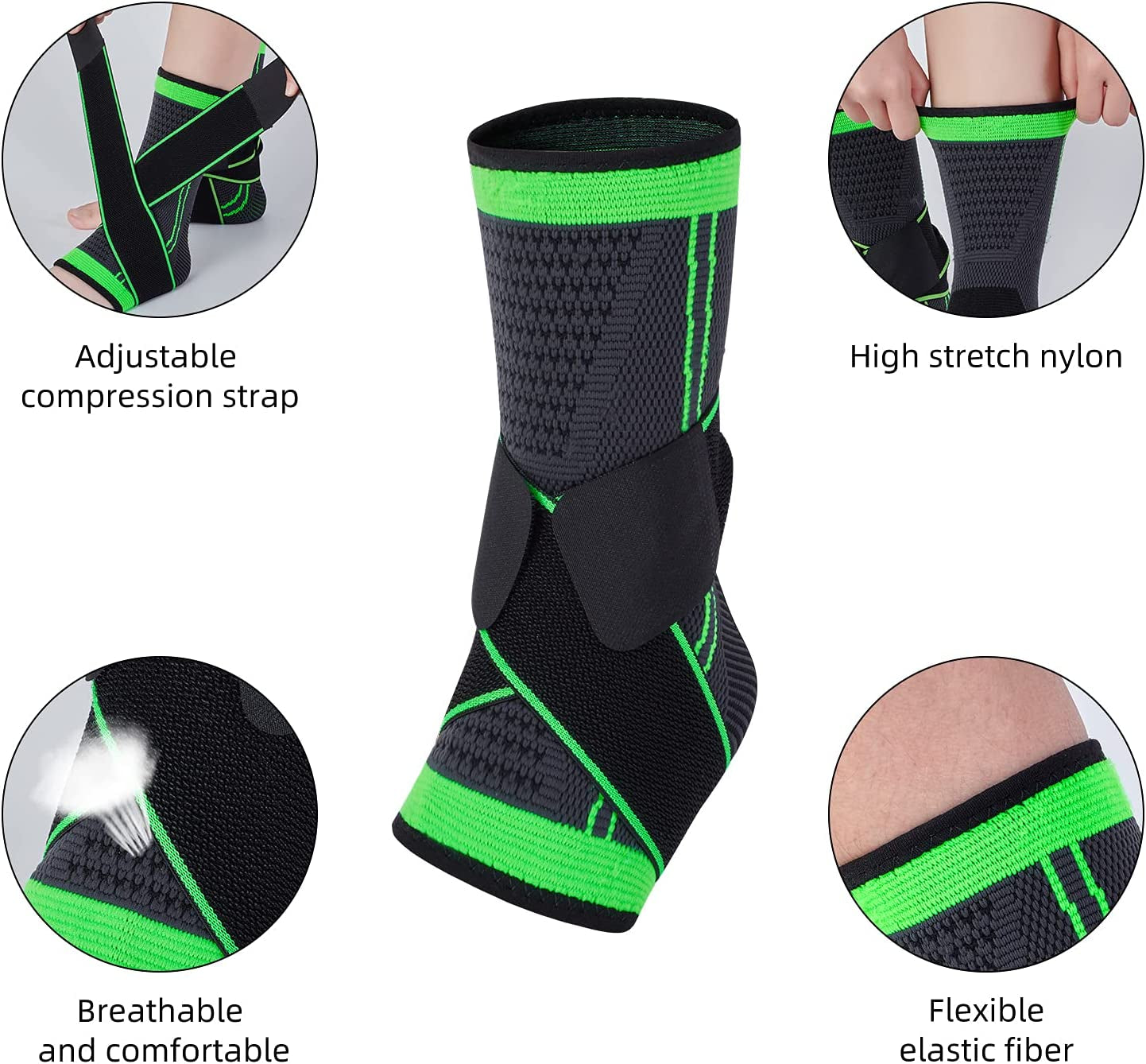 Ankle Support Brace, Breathable Ankle Compression Sleeve with Adjustable Wrap,Elastic Ankle Braces Stabilizer for Plantar Fasciitis,Achilles Tendonitis,Sprained Ankle Pain Swelling Relief (Single)