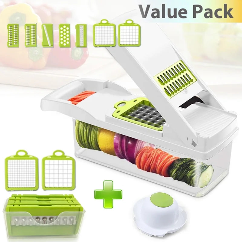 Vegetable Chopper Onion Chopper,Veggie Chopper with 8 Blades Multifunctional 12 in 1 Food Chopper Kitchen Gadgets Vegetable Slicer Dicer Cutter Carrot and Garlic Chopper with Container