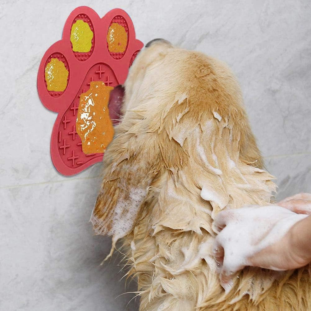 Dog Licking Mat for Anxiety Peanut Butter Slow Feeder Dog Bowls Dog Licking Pad with Strong Suction to Wall for Pet Bathing,Grooming,And Dog Training (Red)