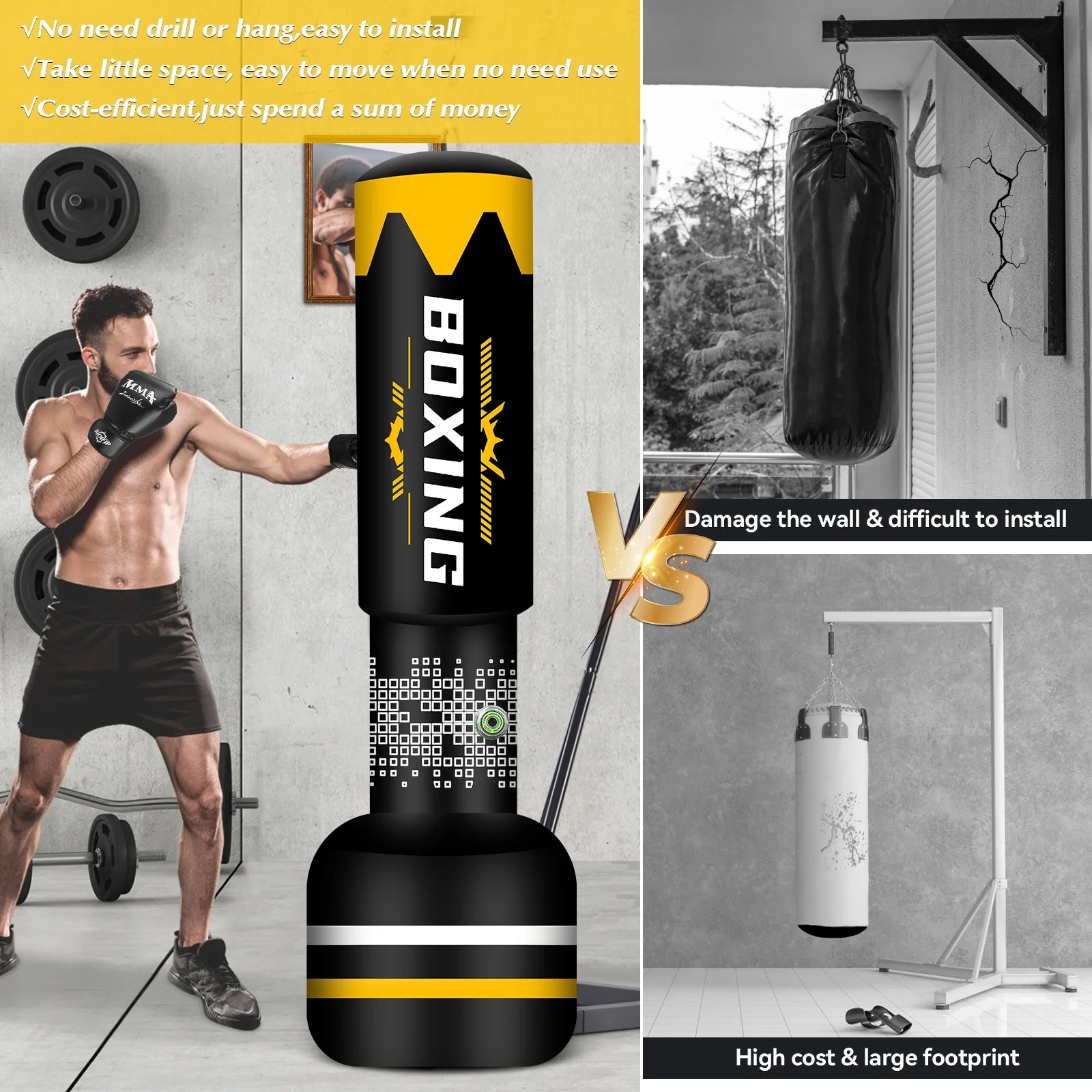 Standing Punching Bag for Adults Heavy Bag with Stand Inflatable Boxing Bags Freestanding Kickboxing Bag