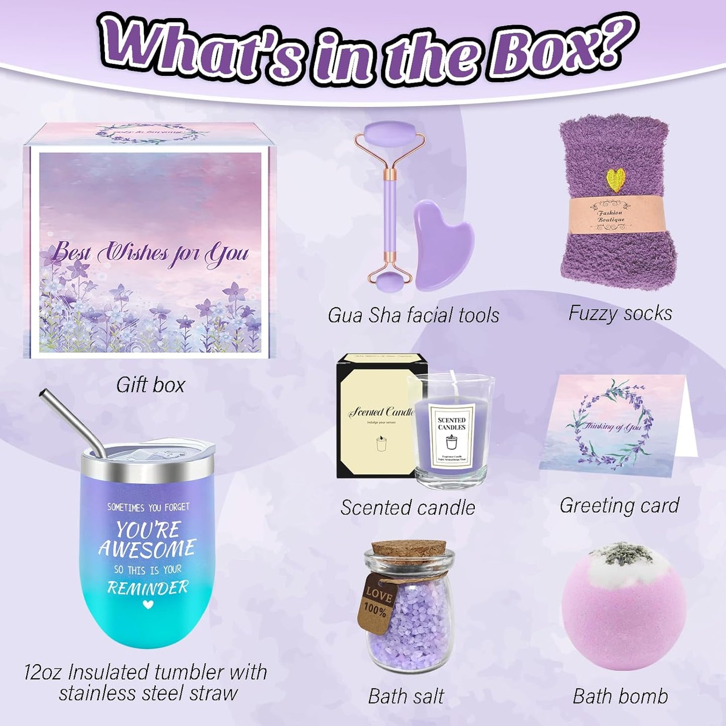 Birthday Gifts for Women, Unique Self Care Gifts for Women, Care Package for Women with Gua Sha Facial Tools, 12 Oz Tumbler, Self Care Baskets Gifts for Girlfriends, Sisters