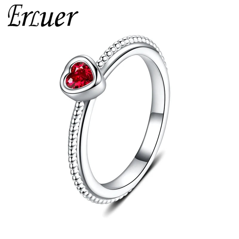 Fashion Simple Red Heart Crystal Zircon Ring for Women Girl Silver Plated Jewelry Engagement Party Trendy Love Gift Rings