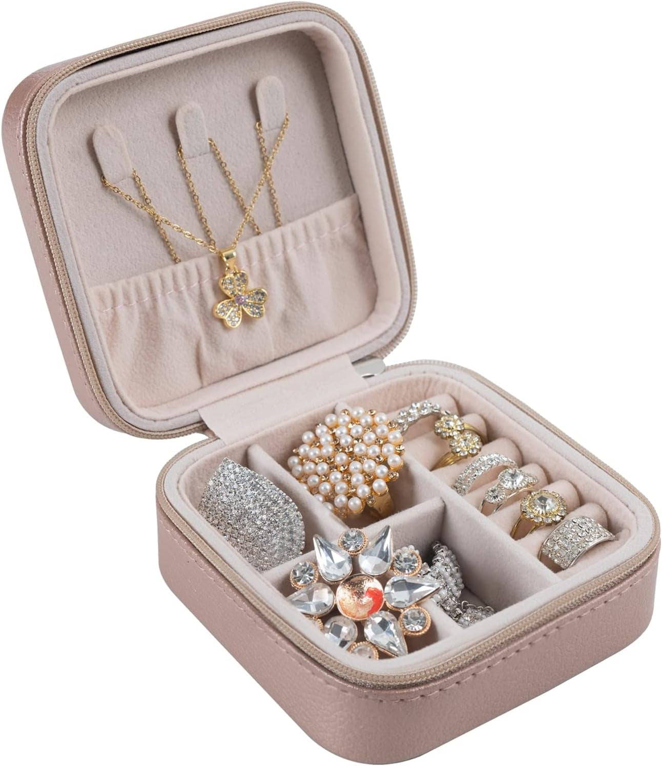 Small Travel Jewelry Organizer Case - Portable Storage Case for Necklace, Earring, Ring, Bracelet - Jewelry Display & Storage Box for Girls & Women (Bronze)