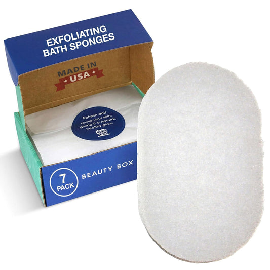 7 Pack Body Exfoliation Beauty Box with Body Wash Scrubber | Super Soft Exfoliating Bath Sponges for Shower Women & Men | Chemical-Free Bathing Sponge Set for Dead Skin Removal | Gift Box