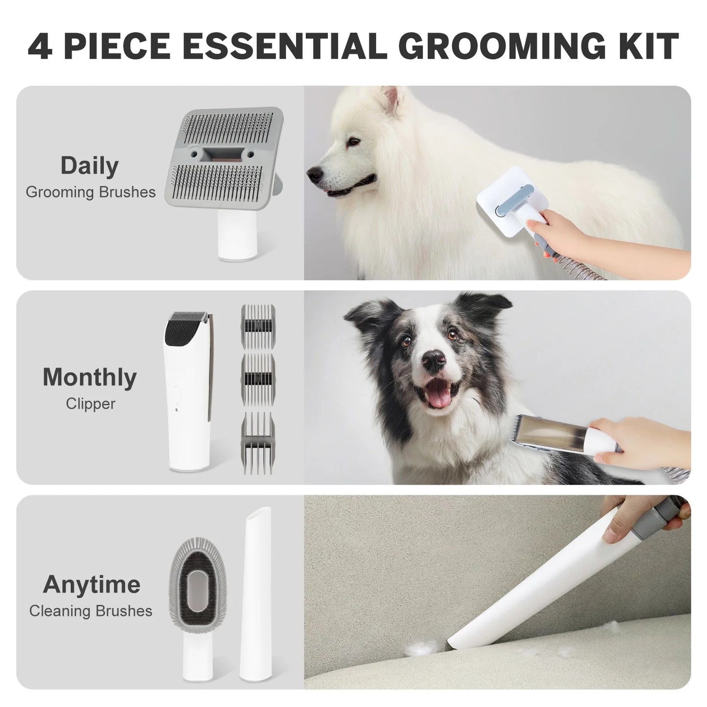 2L Dog Grooming Kit Pet Grooming Vacuum Dog Clippers 13000Pa Dog Brush 4 in 1 Low Noise Pet Supplies for Shedding Dog Cat Hair Removal Tool Home Cleaning