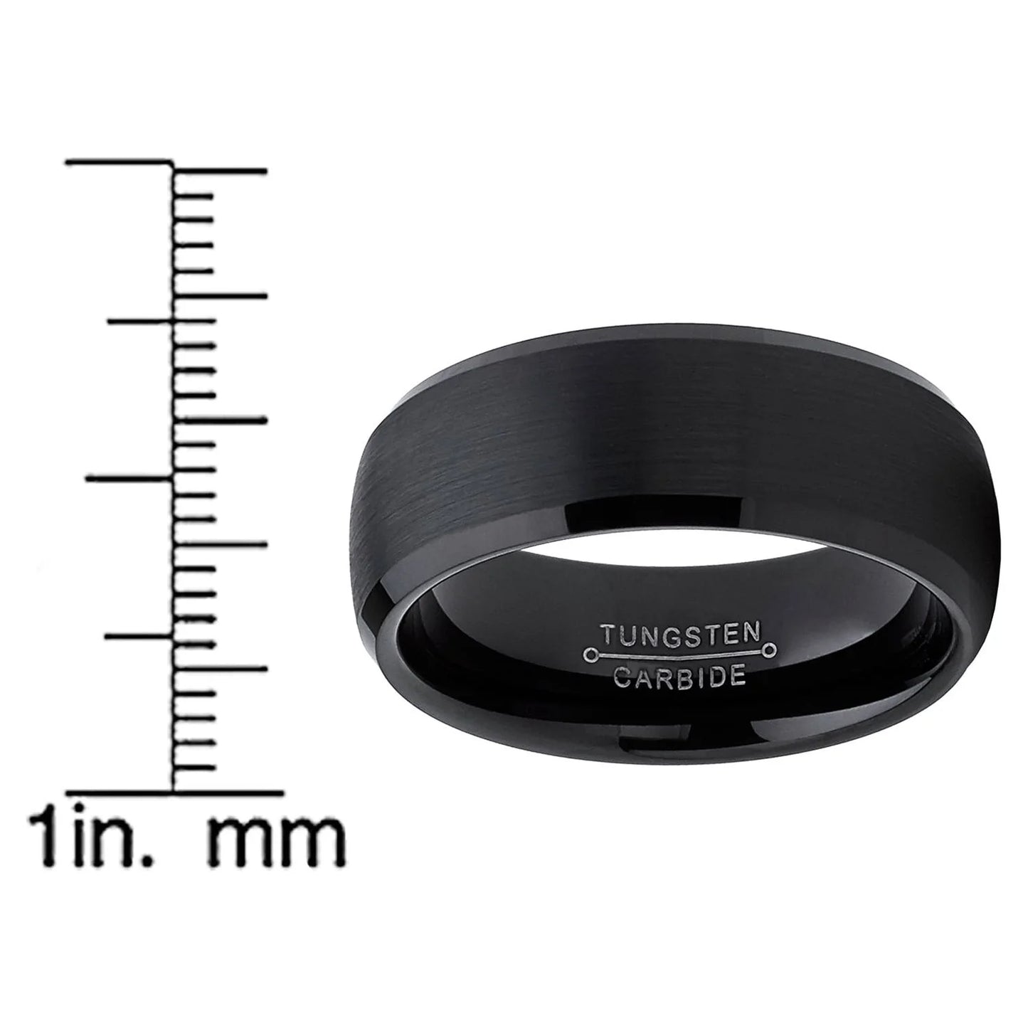 Men'S Solid Black Tungsten Wedding Band Ring Dome 8MM Comfort-Fit